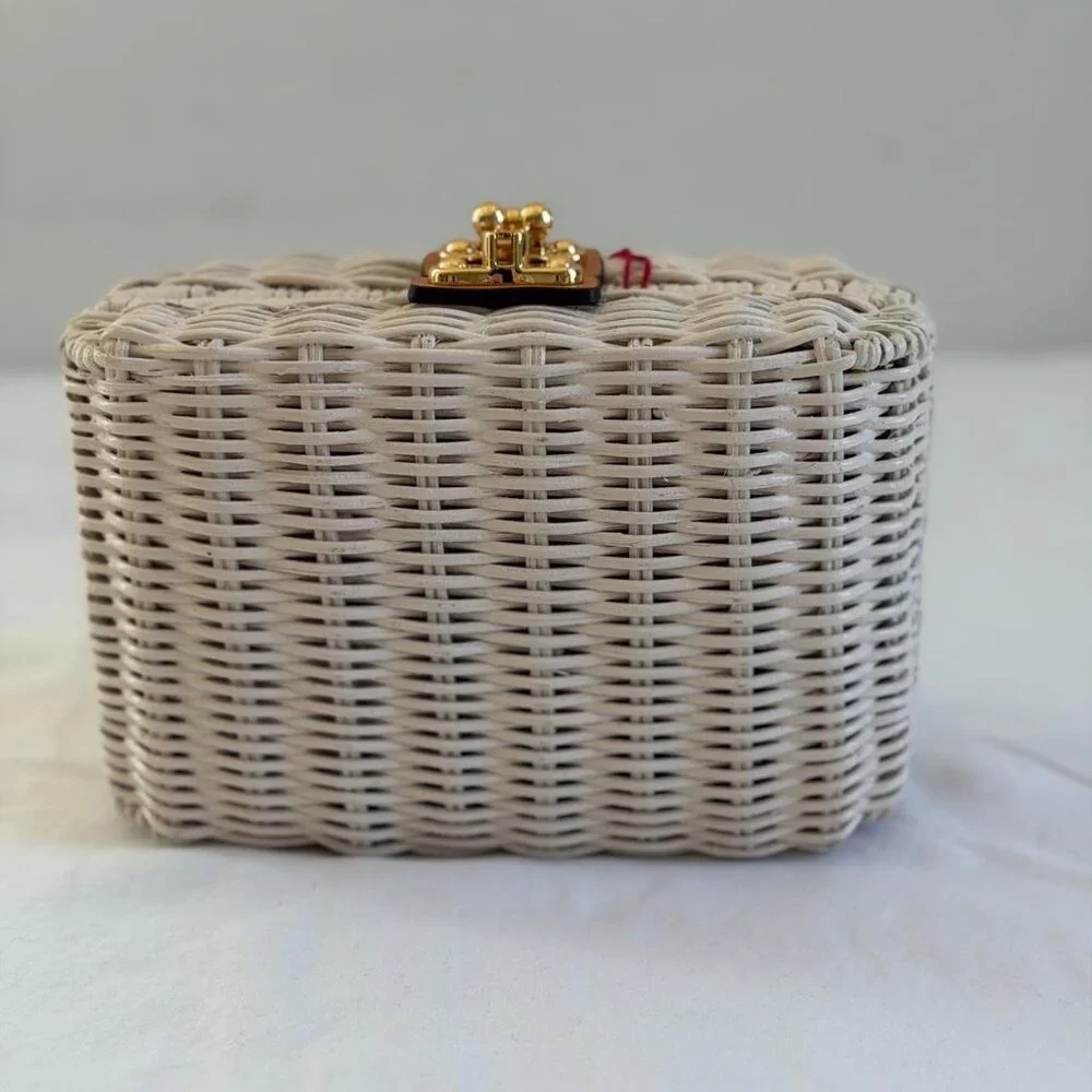 Frances Valentine White Wicker Clutch with Gold Hardware